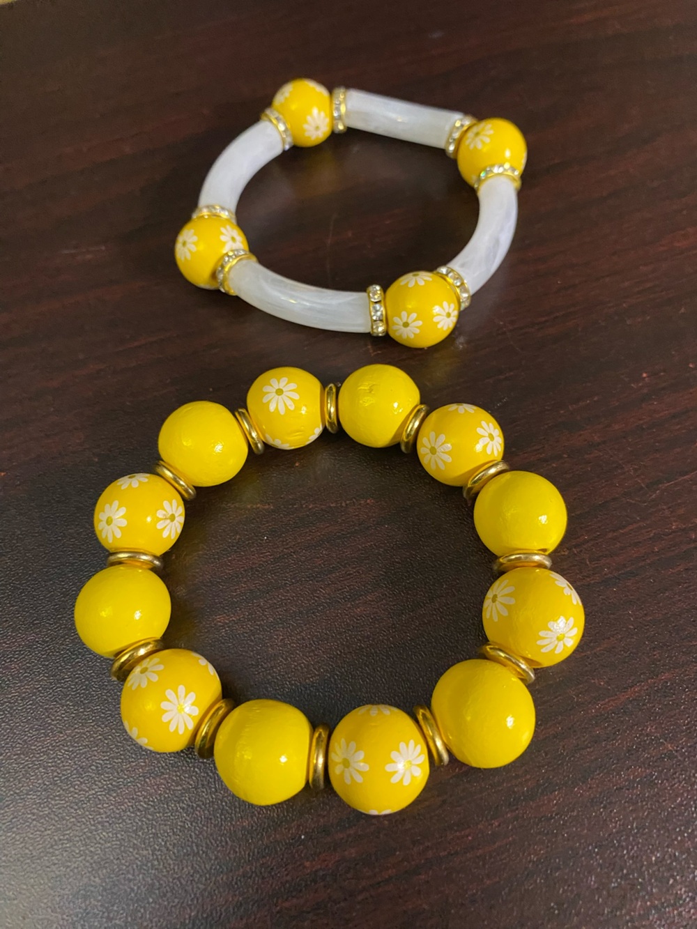 Yellow Floral Beaded Stretch Bracelet Set - Women's Fashion Jewelry